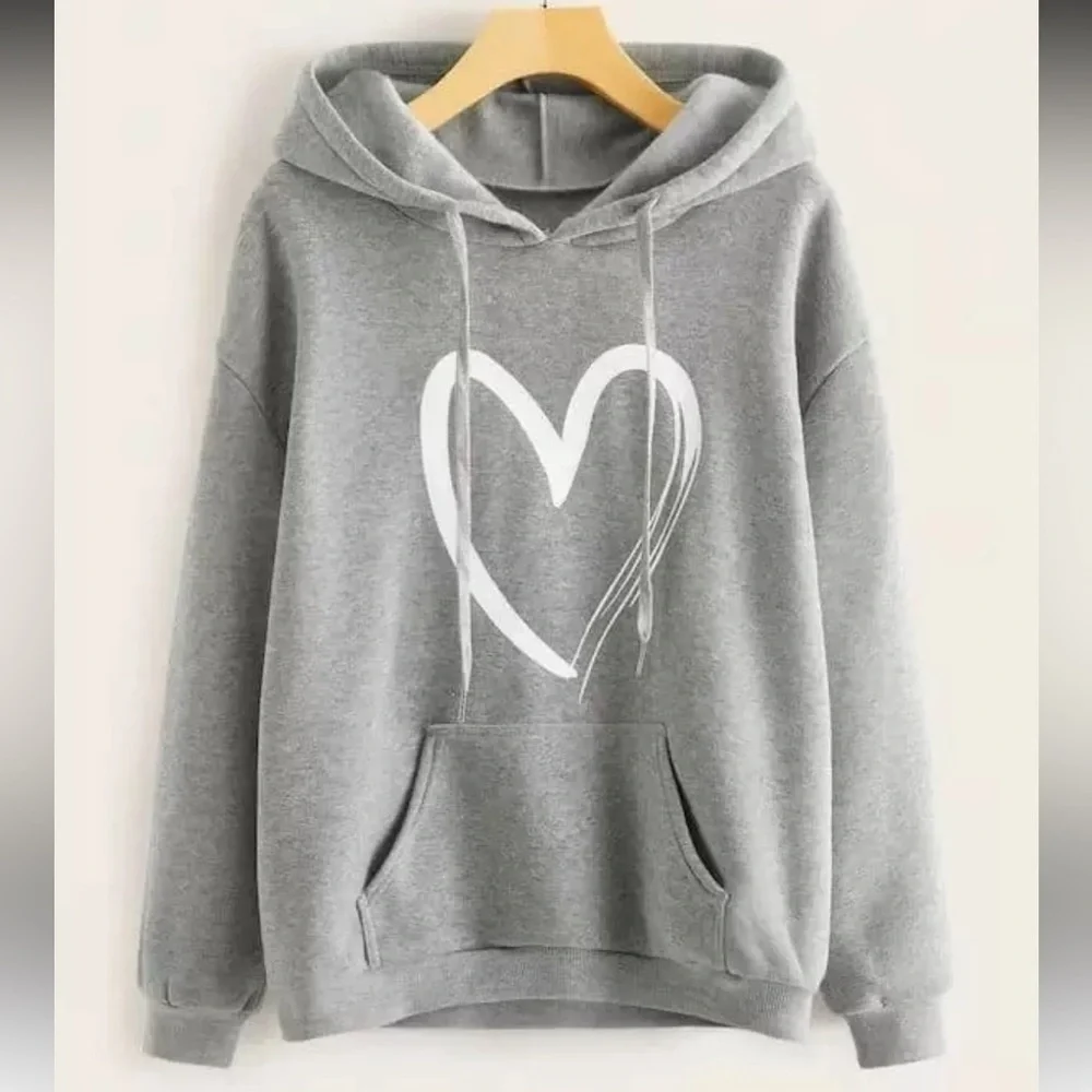 Amazon - EUC Women’s Gray Heart Print Hoodie - Picture 1 of 3